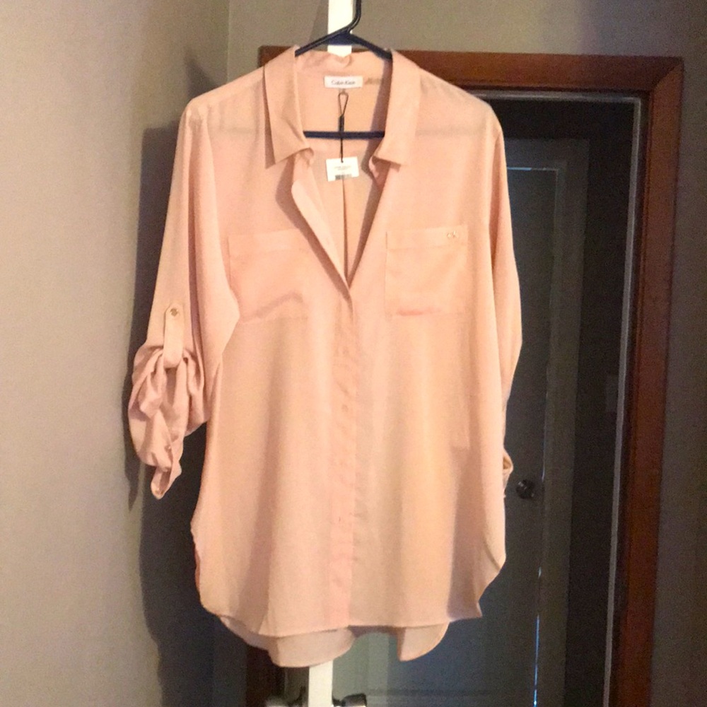 NWT Blush sheer button up tunic top